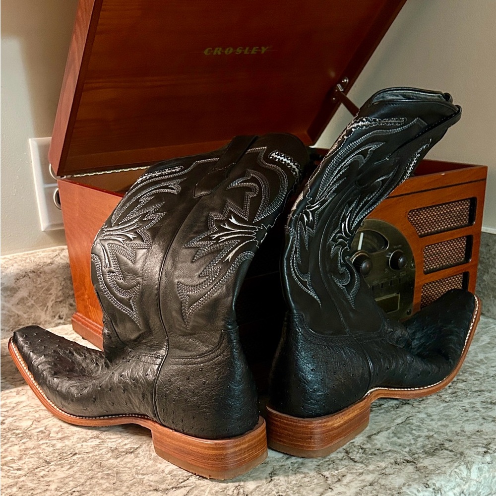 Black Ostrich Handmade Cowboy Boots